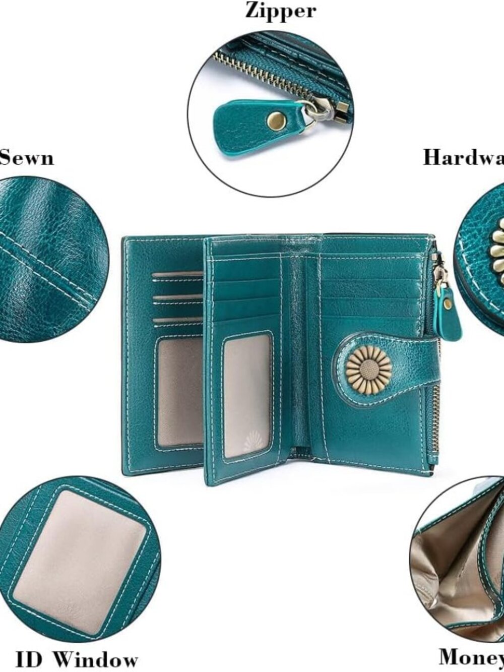 Small Women Wallet Leather Bifold Purse with ID Window - Picture 5 of 8
